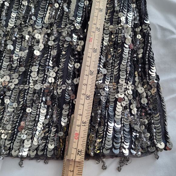 NWT $1000 Alice + Olivia Chicago Sequin Fringe Mini Dress Gunmetal Silver Sz 0 - Picture 11 of 16